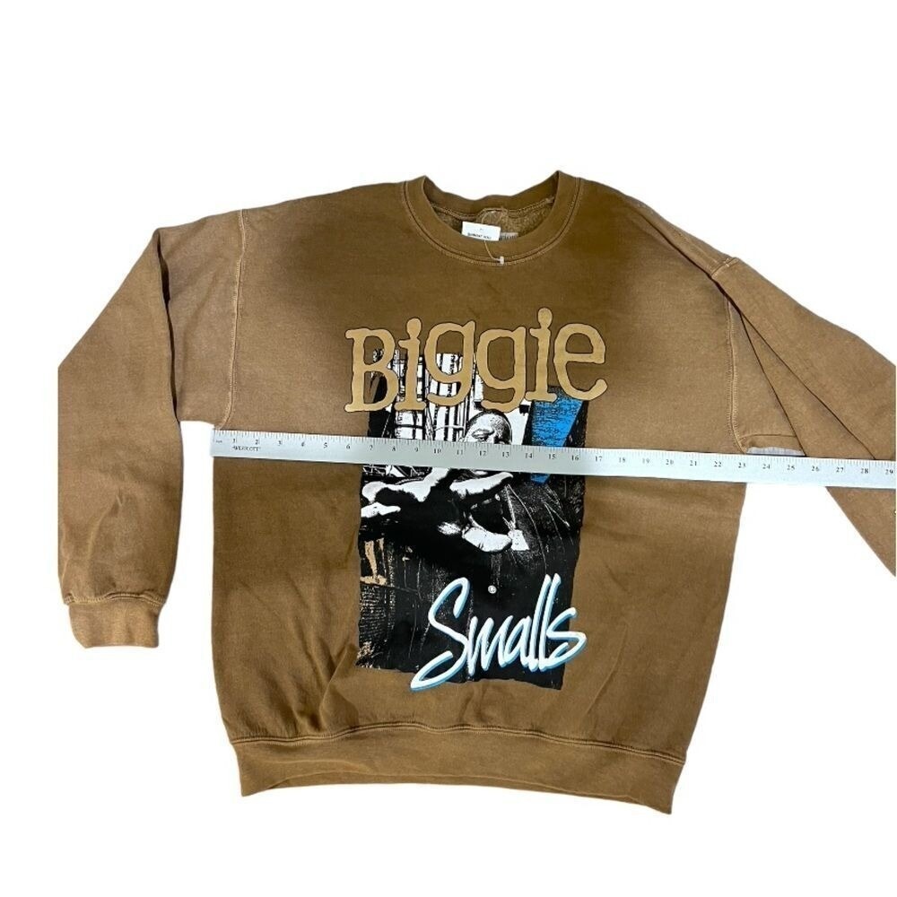 Vintage Biggie Smalls Hip Hop‎ Rap Brown Crewneck Sweatshirt with Sleeve Print - Picture 5 of 5